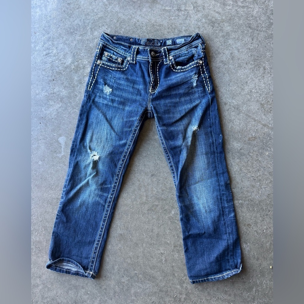 Miss Me Blue Distressed Denim Capris